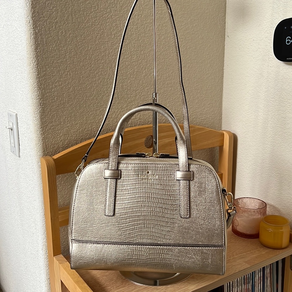 Kate Spade light gold metallic embossed felix satchel